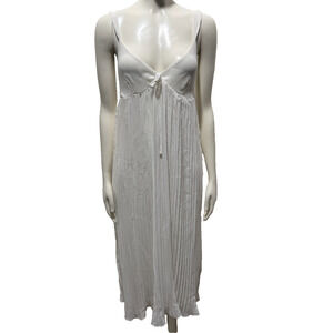 Vintage Lucie Ann White Pleated Nightgown M Slip Dress Chiffon Sheer Wedding